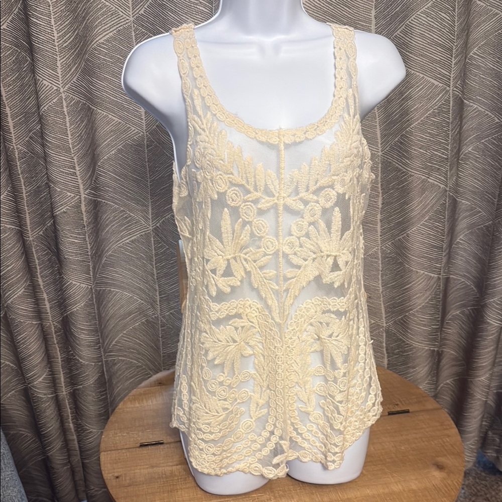 Cynthia Rowley Cream Lace Embellished Tank Top